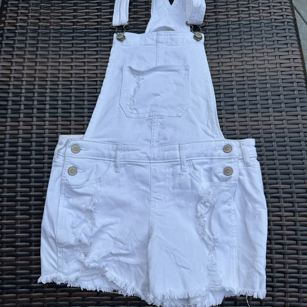Hollister White Denim Overall Shorts